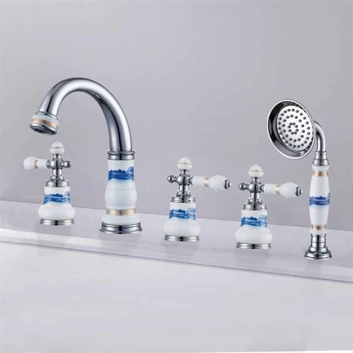 Fontana Batesville European Deck Mount Chrome Polished Bathtub Faucet with Hand shower