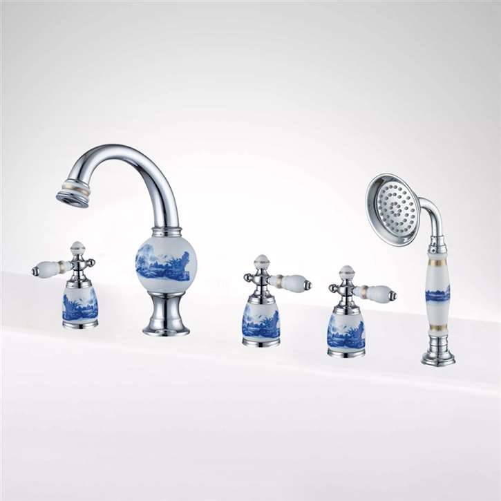 Classic Hot and Cold Deck Mount Bathtub Faucet