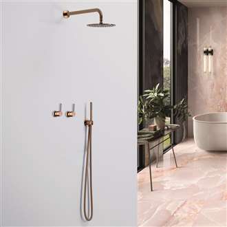 Rose Gold Fontana Conway Solid Brass Wall Mount Round Head Bathroom Shower Set