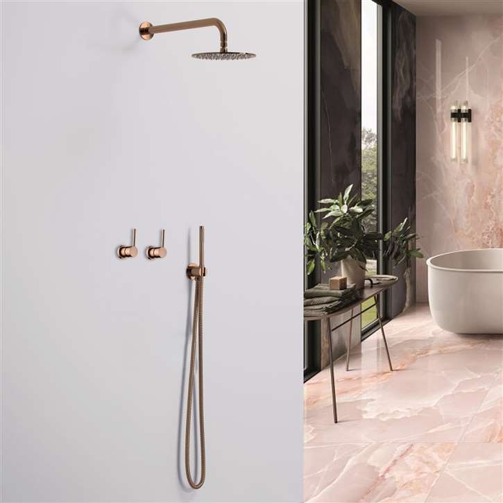 Rose Gold Fontana Conway Solid Brass Wall Mount Round Head Bathroom Shower Set