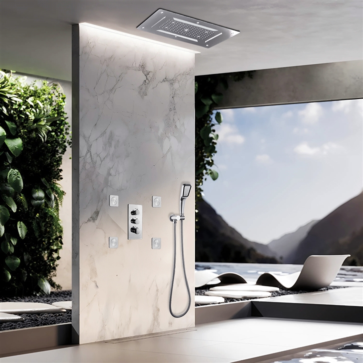 Reno Smart Musical Shower Set LED Ceiling Square mirror finish Shower Set