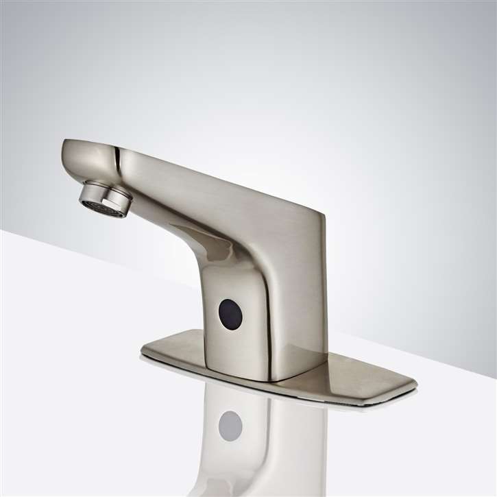Naples Brushed Nickel Deck Mount Automatic Sensor Touchless Bathroom Faucet