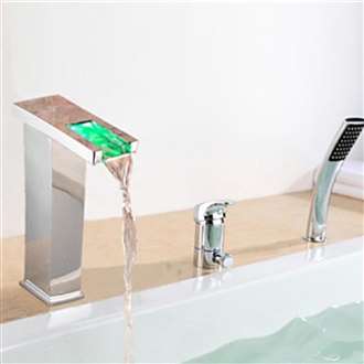 Contemp LED Chrome Waterfall Bathtub Faucet With Handheld Shower