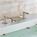 Fontana Long Dual Handle Deck Mount Brushed Nickel Waterfall Bathtub Faucet