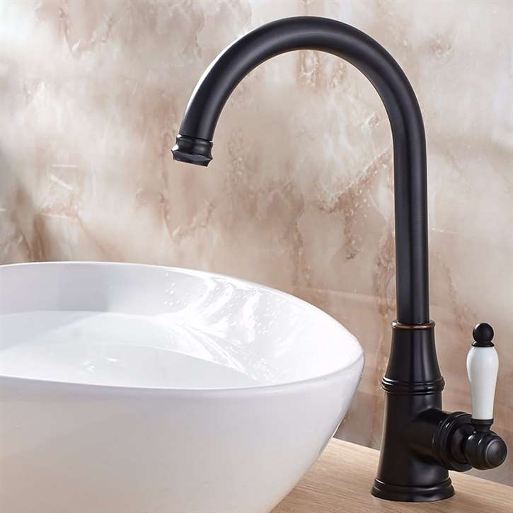 Fontana Long Neck Dark Oil Rubbed Bronze Single Handle Deck Mount Sink Faucet Mixer Faucet