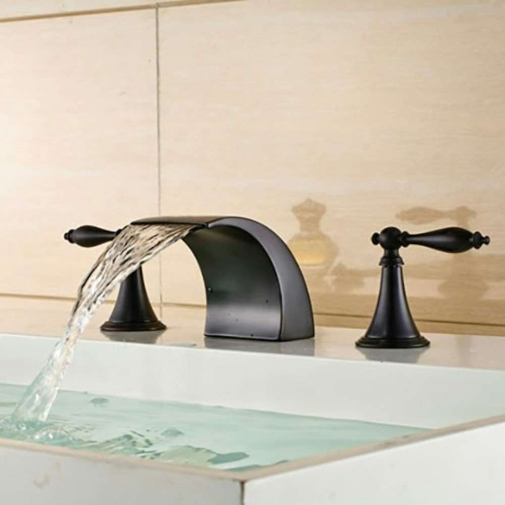 Fontana Long Dual Handle Bathroom Oil Rubbed Bronze Deck Mount Faucet at  FontanaShowers.com