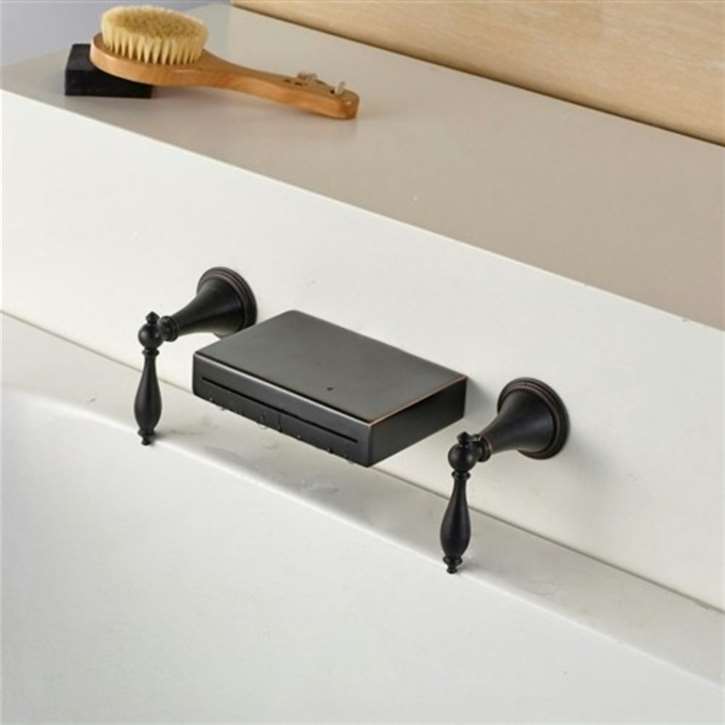 Rauma Long Dual Handle Wall Mount Waterfall Oil Rubbed Bronze Bathroom Sink Faucet