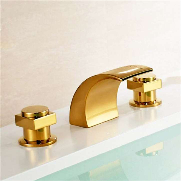 Dual Handle Gold Chrome Finish Mixer Bathtub Faucet