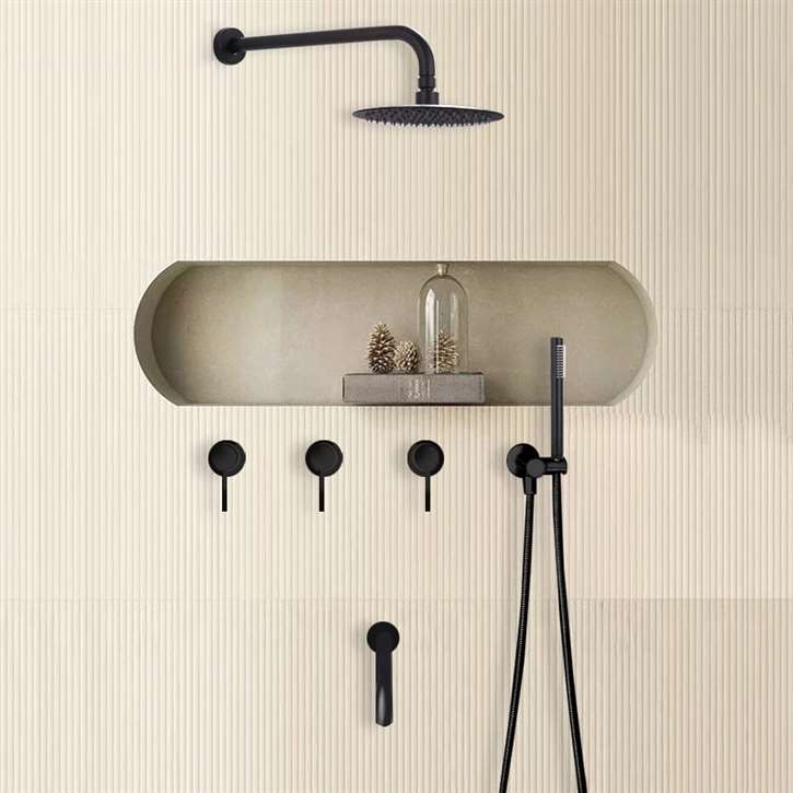 Fontana Matte Black Round Headed Shower System with Handheld Shower