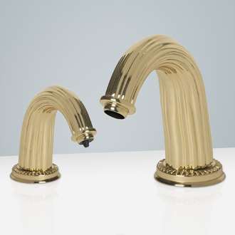 Fontana Napoli Polished Gold Finish Deck Mount Dual Automatic Commercial Sensor Faucet And Soap Dispenser