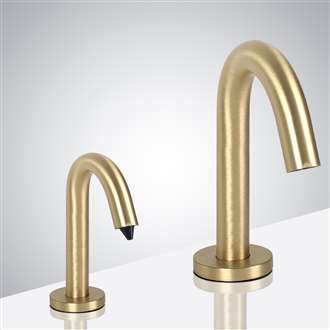 Fontana Peru Goose Neck Brushed Gold Finish Freestanding Dual Automatic Commercial Sensor Faucet And Soap Dispenser