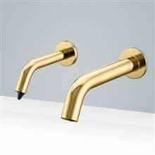 Fontana Milan Solid Brass Shiny Gold Finish Wall Mount Dual Sensor Faucet And Soap Dispenser