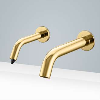 Fontana Milan Solid Brass Shiny Gold Finish Wall Mount Dual Sensor Faucet And Soap Dispenser