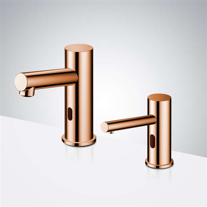 Fontana Rose Gold Commercial Automatic Dual Motion Sensor Bathroom Faucet with Soap Dispenser