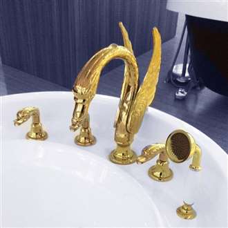 Fontana Swan Neck Gold Finish Waterfall Bathtub Faucet