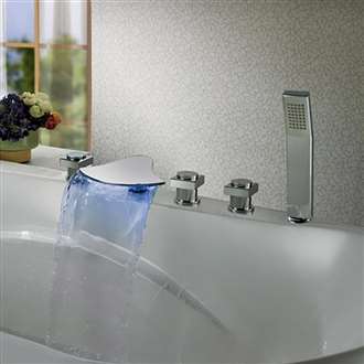 Fontana LED Waterfall Chrome Bathtub Faucet With Hand Shower