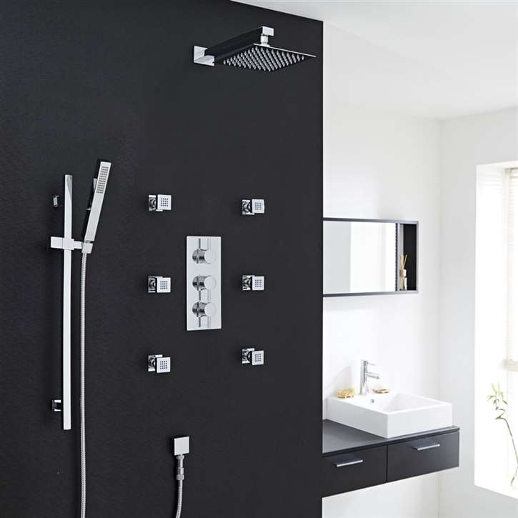 Fontana Edinburgh Wall Mount Thermostatic Rainfall Shower Set With 6 Body Massage Jets