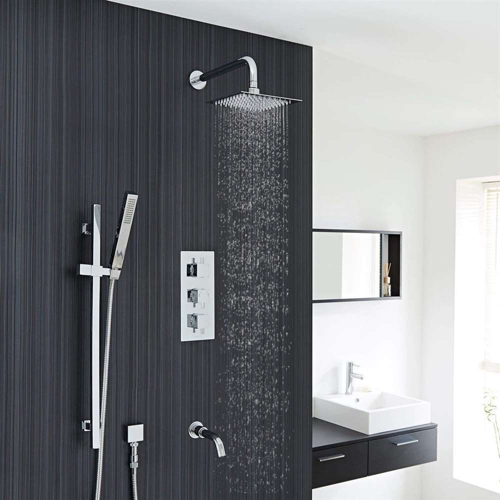 Fancy Bathroom Thermostatic Shower Mixer Wall Mount Hot Cold Water  Showering Faucet Temperature Control Valve Silver