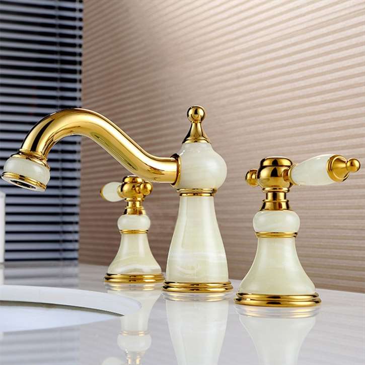 Amasra Double Handle Golden Widespread Bathroom Sink Faucet Mixer