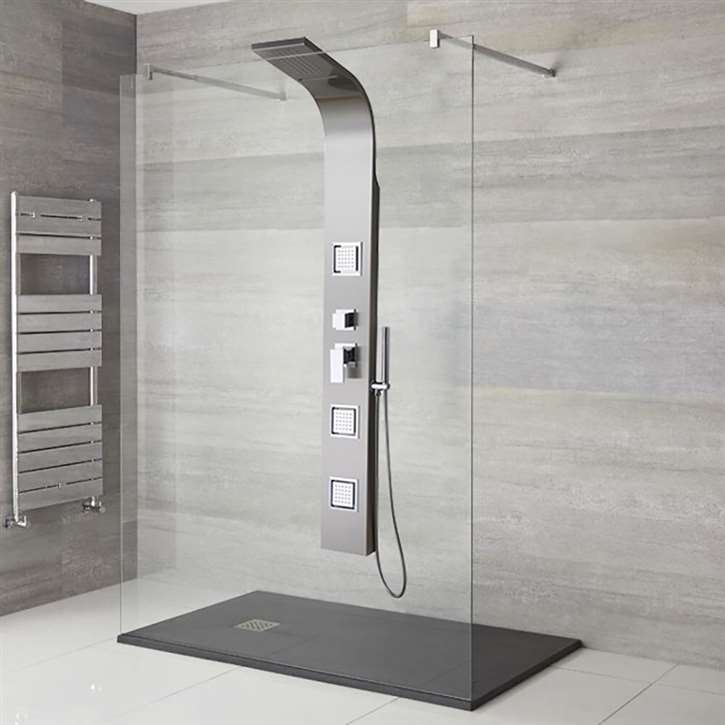 Lenox Stainless Steel Rainfall Waterfall Shower Panel with Pulsating Massage Body Sprays- Also available in Oil Rubbed Bronze Finish