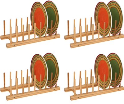 Plate Holder For 8 Plates Made From Natural Bamboo Set of 4 by Trademark Innovations