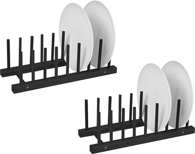 Plate Holder Black Finish For 8 Plates Made From Natural Bamboo Set of 2 by Trademark Innovations