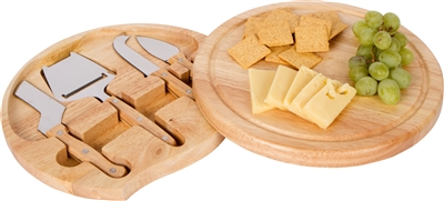 Bamboo Cheese Board Tools Set with Swivel Base By Trademark Innovations
