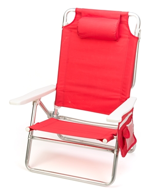 5-Position Aluminum Frame Beach Chair with Pillow by Trademark Innovations (Red)