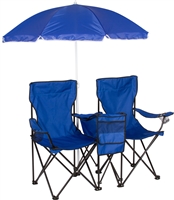 Double Folding Camp Beach Chair with Removable Umbrella Cooler by Trademark Innovations (Blue)