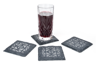 Slate Coaster Set of 4 4" x 4" Engraved with Contemporary Design- By Trademark Innovations