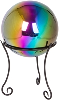 Stainless Steel Gazing Mirror Ball with 8" Tall Black Iron Decorative St- By Trademark Innovations (Rainbow, 8")