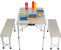 Portable Aluminum Folding Picnic Table with 2 Folding Bench Seats