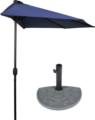 9' Patio Half Umbrella with Gray Floral Half-Base by Trademark Innovations (Blue)