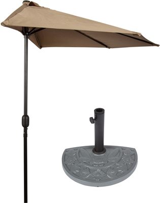 9' Patio Half Umbrella with Gray Floral Half-Base by Trademark Innovations (Tan)