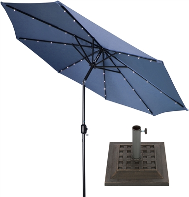 9' Deluxe Solar Powered LED Lighted Patio Umbrella with Bronze-Finish Square Base by Trademark Innovations (Blue)