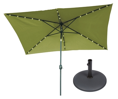 10' x 6.5' Rectangular Solar Powered LED Lighted Patio Umbrella with Gray Circular Base by Trademark Innovations (Light Green)