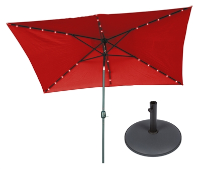 10' x 6.5' Rectangular Solar Powered LED Lighted Patio Umbrella with Gray Circular Base by Trademark Innovations (Red)