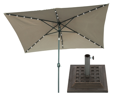 10' x 6.5' Rectangular Solar Powered LED Lighted Patio Umbrella with Square Bronze-Finish Base by Trademark Innovations