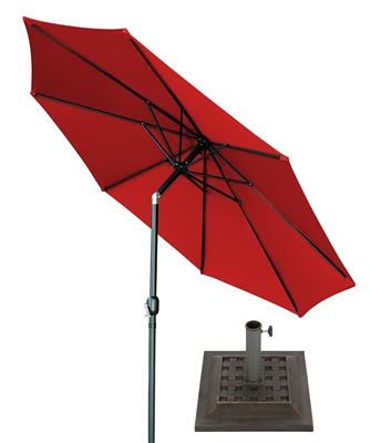 10' Tilt with Crank Patio Umbrella with Bronze-Finish Square Base by Trademark Innovations (Red)