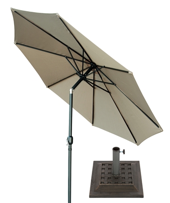 10' Tilt with Crank Patio Umbrella with Bronze-Finish Square Base by Trademark Innovations (Tan)