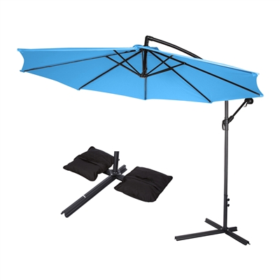 10' Deluxe Polyester Offset Patio Umbrella with Set of 2 Saddlebag Style SWeight Bags by Trademark Innovations (Teal)