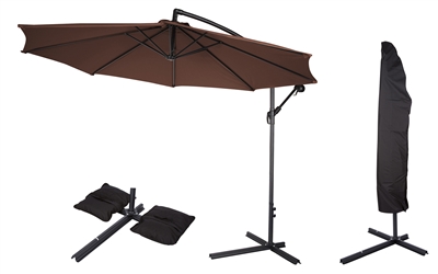 Premium Colorguard 10' Offset Cantilever Patio Umbrella with Umbrella Cover Sandbags by Trademark Innovations (Brown)