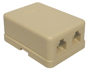 Double Outlet Surface Mount Wall Jack Ivory 6P/4C