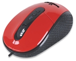 RightTrack Mouse USB, Adjustable Three-Level Resolution, Six Buttons with Scroll Wheel, Red