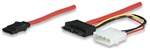 Slimline SATA Drive Cable Slimline 7+6 Pin SATA Male / 7 Pin SATA Male / 4 Pin 5 V – 12 V Molex, 30 cm (12 in.), Red