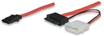 SATA Drive Cable Slimline 7+6 Pin SATA Male / 7 Pin SATA Male / 4 Pin 5 V Molex, Red, 30 cm (1 ft.)