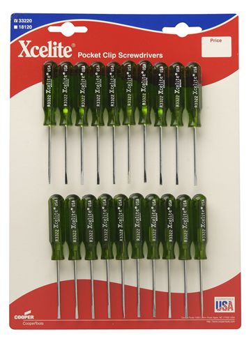 Display Card with 20 of R3322 Pocket Clip Screwdrivers