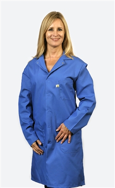 Traditional Lab Coat, Nylostat fabric, knee-length coat, Royal Blue, 3pockets