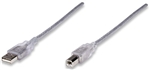 Hi-Speed USB Device Cable A Male / B Male, 0.3 m (1 ft.), Translucent Silver