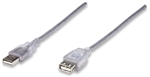 Hi-Speed USB Extension Cable A Male / A Female, 0.3 m (1 ft.), Translucent Silver